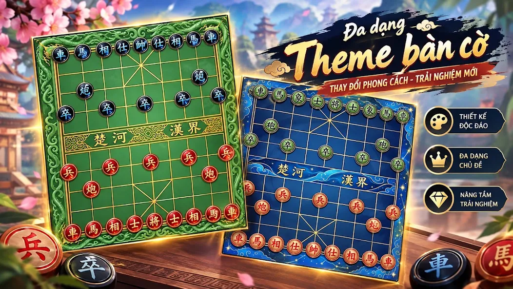 Các giao diện bàn cờ nhiều màu sắc trong Chicken Chess