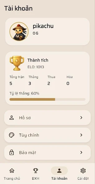 Hồ sơ người chơi và thành tích trong Chicken Chess