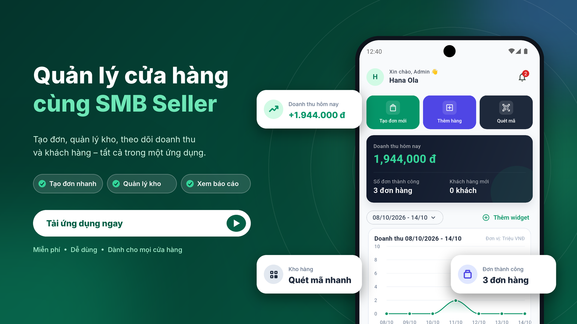 SMB Seller, ứng dụng theo dõi doanh thu và quản lý cửa hàng trên điện thoại
